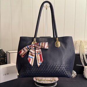 Cole Haan Benson Novelty Woven Navy Blue Tote Bag